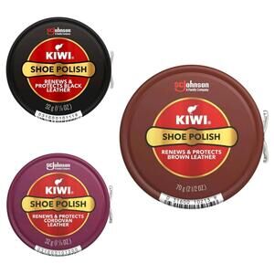 Kiwi Leather Shoe Polish 3 Pack Black Cordovan 1.125oz Each & Brown Giant 2.5 oz